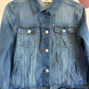 Mango Blue Denim Jacket with Brown Patch